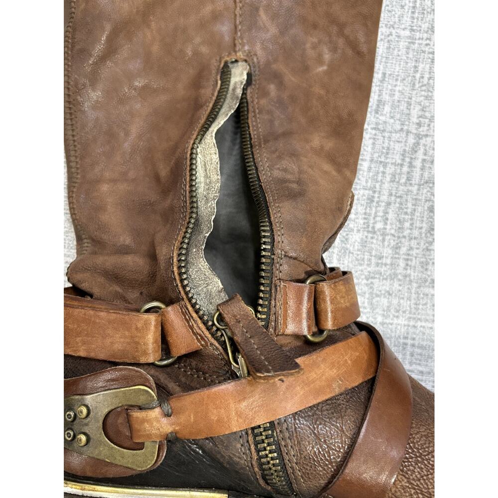 AS 98 Airstep Italian Zipper Boho Biker Brown Distressed Riding Boots 37/ 7 - Picture 9 of 16
